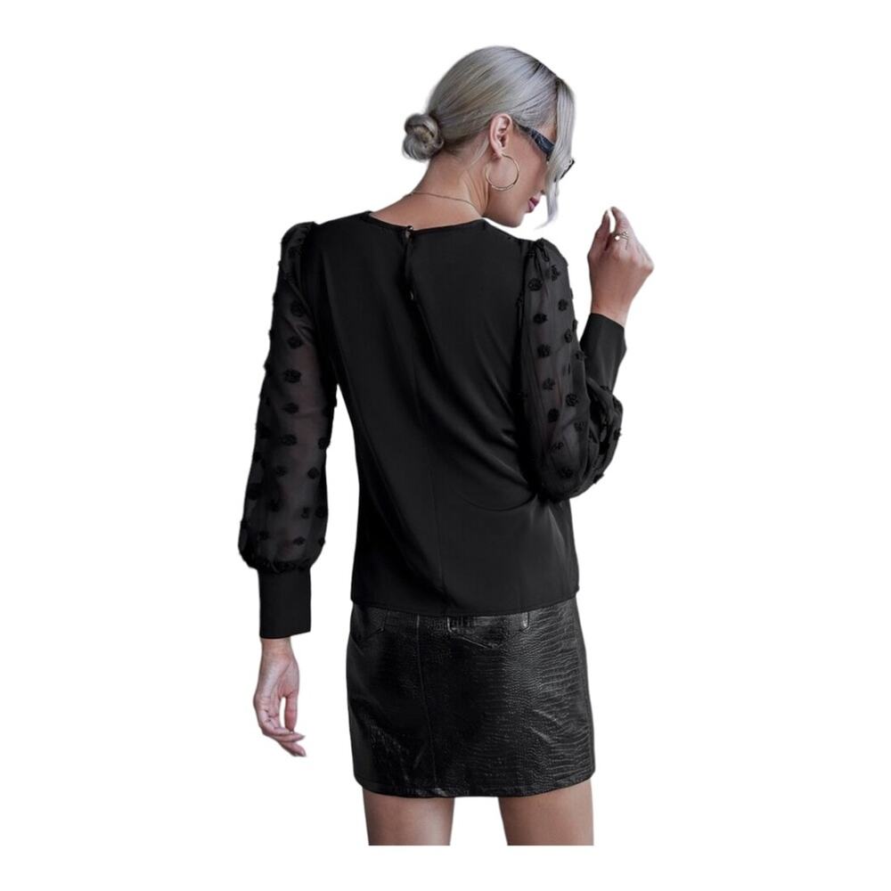 Shein Solid Swiss Dot Bishop Sleeve Blouse Size Small - Picture 5 of 10